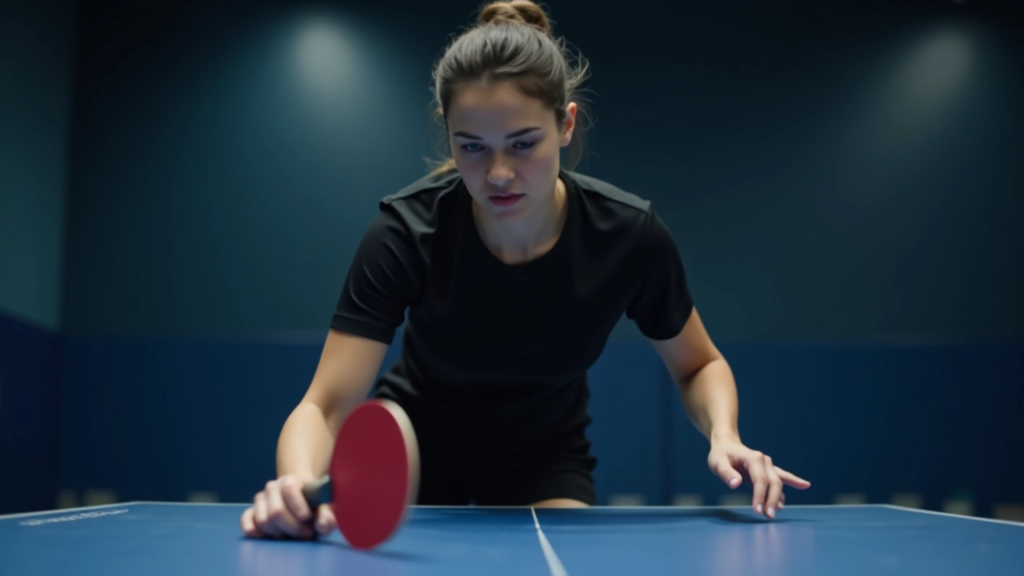 لاعب يستقبل الكرة في تنس الطاولة بحركة دقيقة